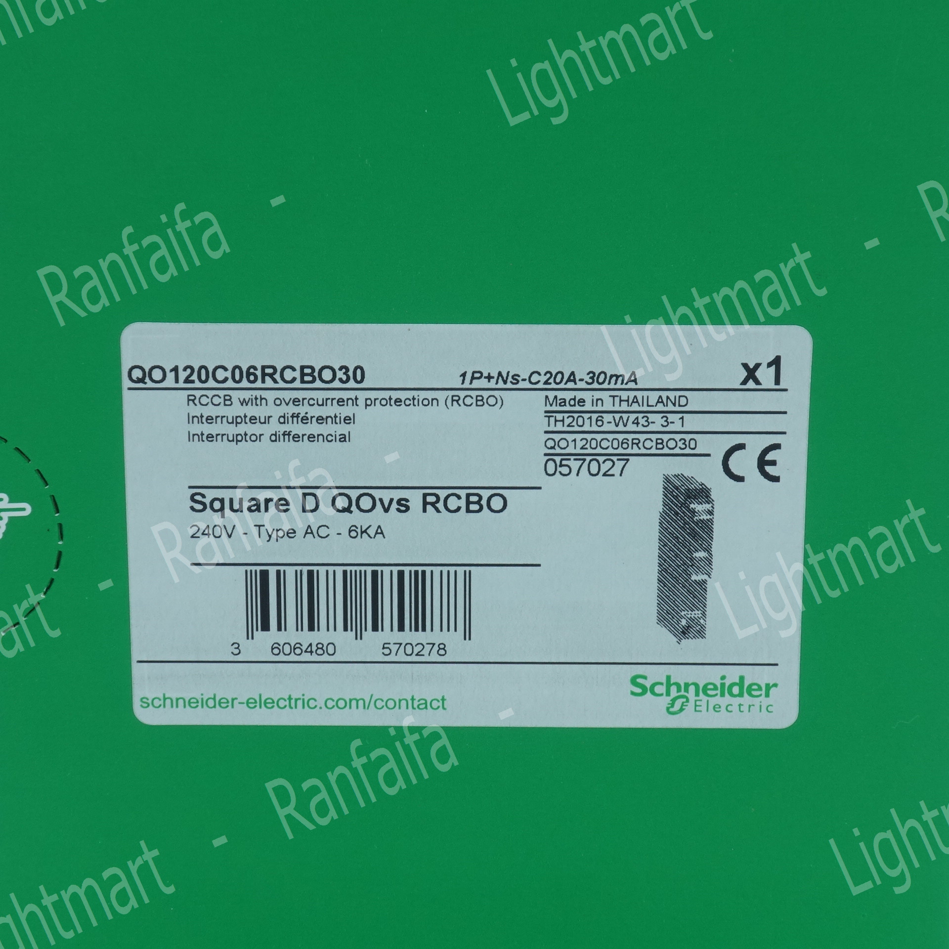 ลูกเบรกเกอร์ย่อย 1P กันไฟดูด (RCBO) 10-40A 30mA "Schneider"