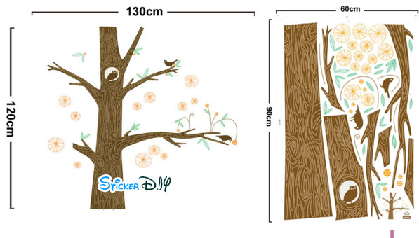 Transparent wall sticker สติ๊กเกอร์ติดผนัง ต้นไม้โพรงนก (กว้าง130cm.xสูง120cm.)