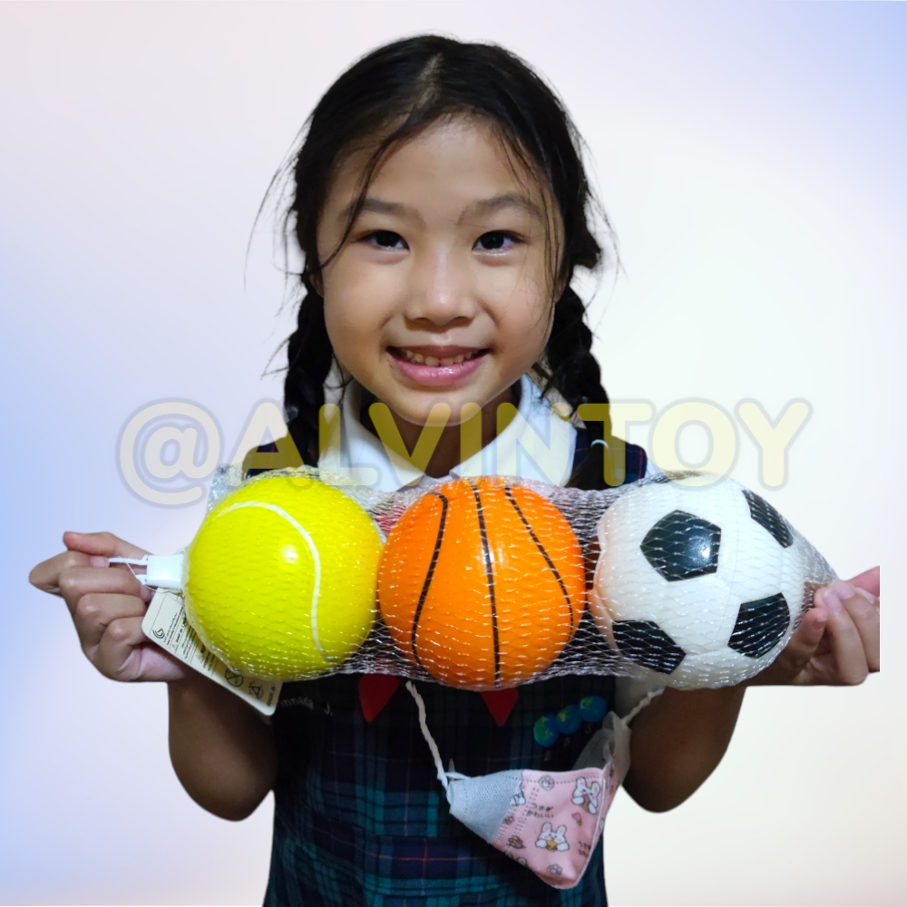 ลูกบอลยางนิ่ม 3 ลูก ขนาด 10 ซม. ลูกบอล ลูกบาส ลูกเบสบอล ลูกบอลนิ่ม บอลยาง บอลบีบ บริหารกล้ามมือ