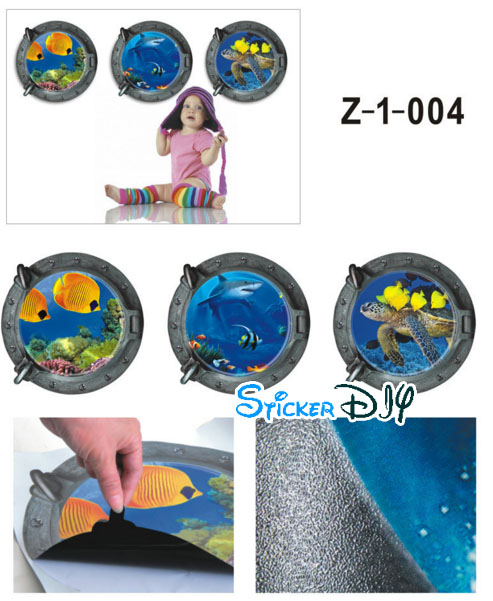 Wall sticker สติ๊กเกอร์ติดผนัง 3D OCEAN สไตล์ B (กว้าง33cmxสูง33cm จำนวน3ชิ้น ติดได้Freesize)