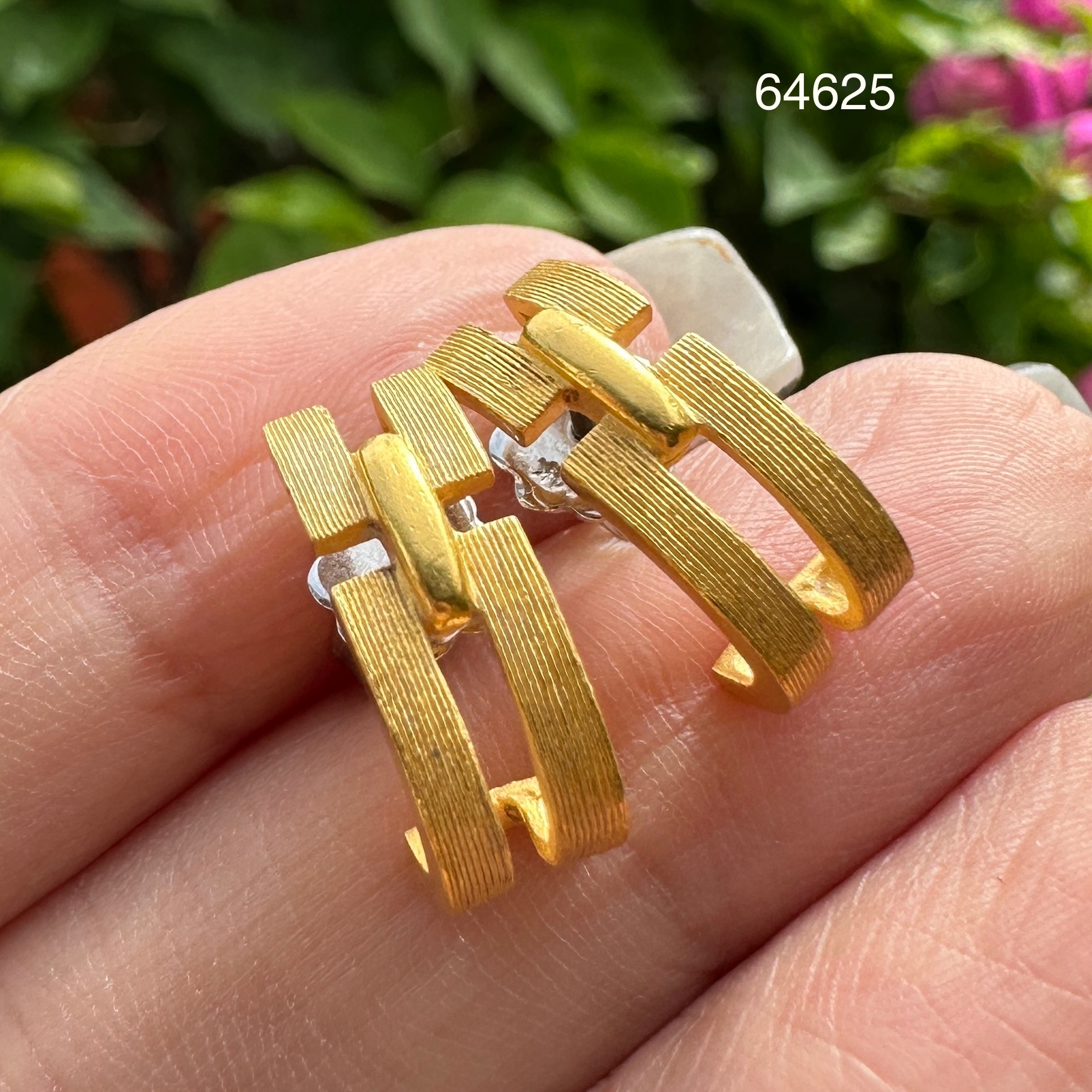 รหัส 64625 ต่างหู Prima Gold ทอง24K ลายตาราง แป้นทอง14K นน. 5.00 g