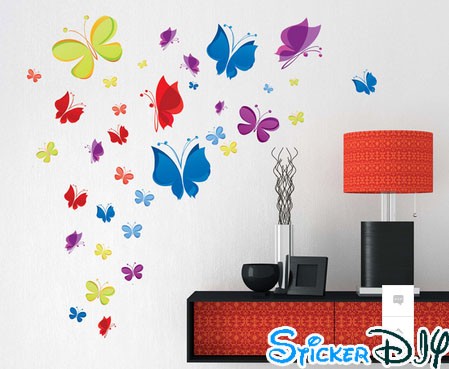 Transparent wall sticker สติ๊กเกอร์ติดผนัง Colour butterfly (กว้าง70cm.xสูง130cm.)