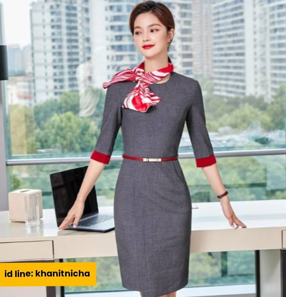 ชุดเดรส ชุดพนักงานต้อนรับ ชุดพนักงานออฟฟิศ ชุดพนักงานขาย สีเทา
