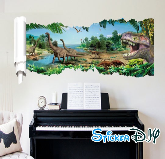 Wall sticker สติ๊กเกอร์ติดผนัง 3D Jurassic Park สไตล์ A (กว้าง90cm.xสูง50cm.)