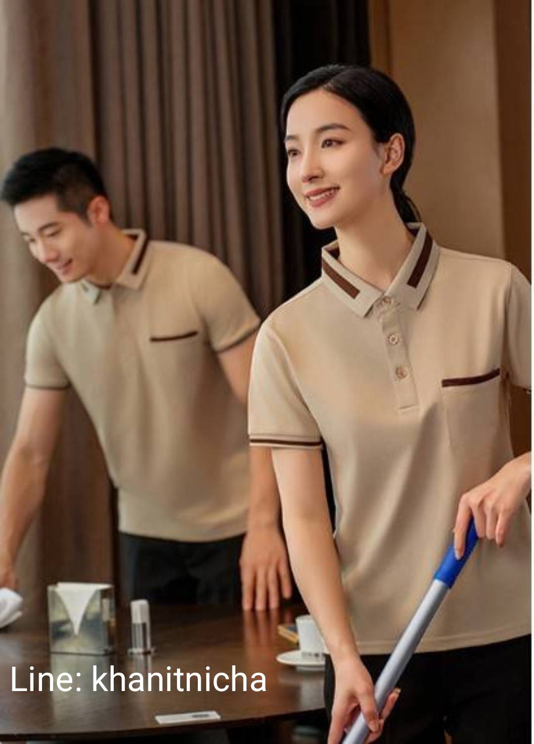 เสื้อแม่บ้านโปโล ชุดพนักงานทำความสะอาด เสื้อแม่บ้าน พ่อบ้าน เบลบอย