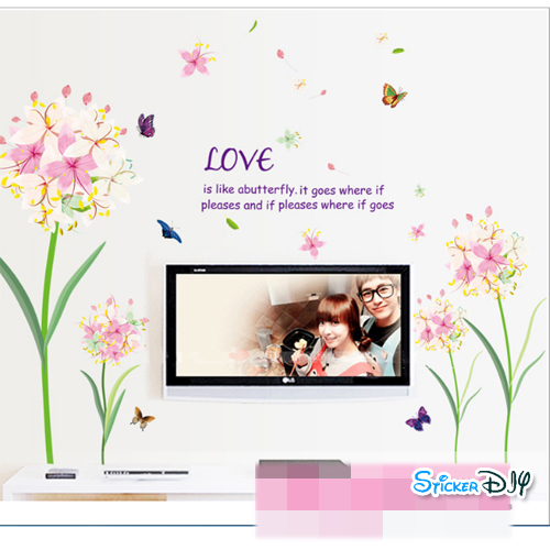Transparent wall sticker สติ๊กเกอร์ติดผนัง ดอกลิลลี่ "Like abutterfly" (กว้าง90cm.xสูง60cm.)