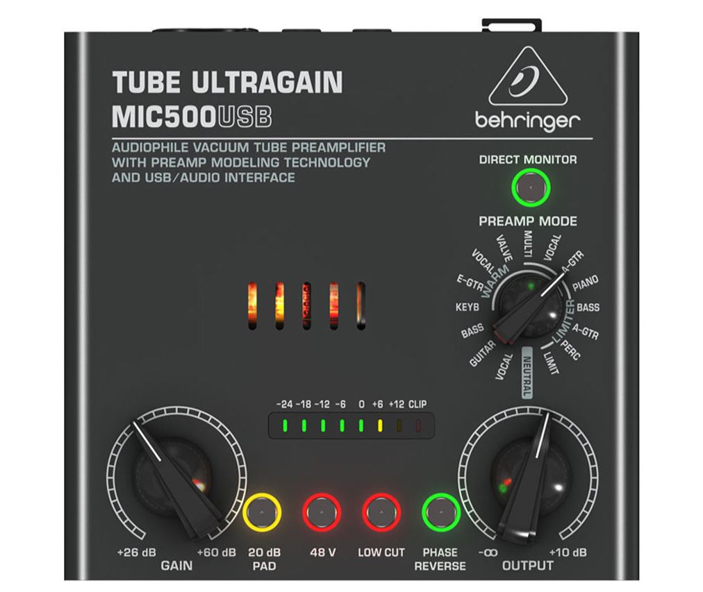 Behringer MIC500 USB *ของแท้รับประกัน 1ปี* ไมค์ปรีแอมป์ /ออดิโออินเตอร์เฟส, หลอด 12AX7, EQ:16 voicings, จ่ายไฟ 48V