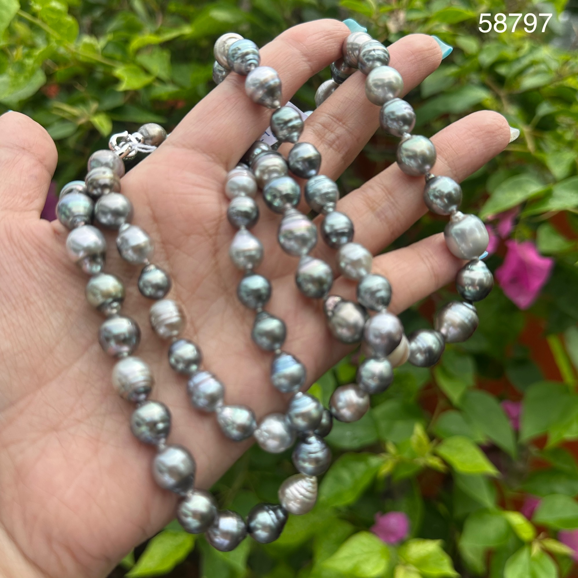 รหัส 58797 สร้อยคอ มุก South sea 8 - 11 มิล รอบเส้น ตะขอเงิน 925 งานสวยมาก นน. 102.55 g