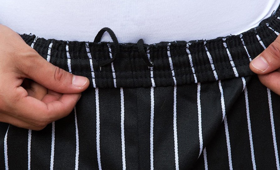 กางเกงทำงานผู้ชาย กางเกงขายาวทรงตรง กางเกงทำงานพนักงานเสิร์ฟในครัว กางเกงขายาวลายทางขาวดำ