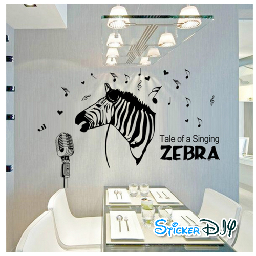 Transparent wall sticker สติ๊กเกอร์ติดผนัง Singing ZEBRA (กว้าง128cm.xสูง105cm.)