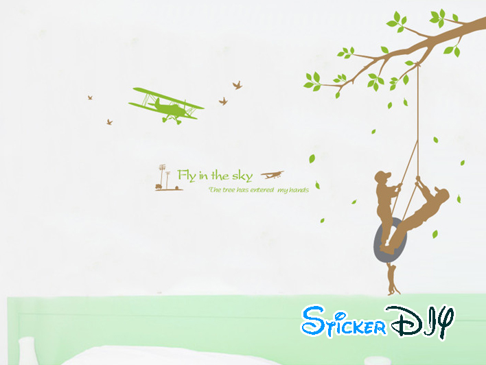 Transparent wall sticker สติ๊กเกอร์ติดผนัง Fly in the sky (กว้าง155cm.xสูง88cm.)