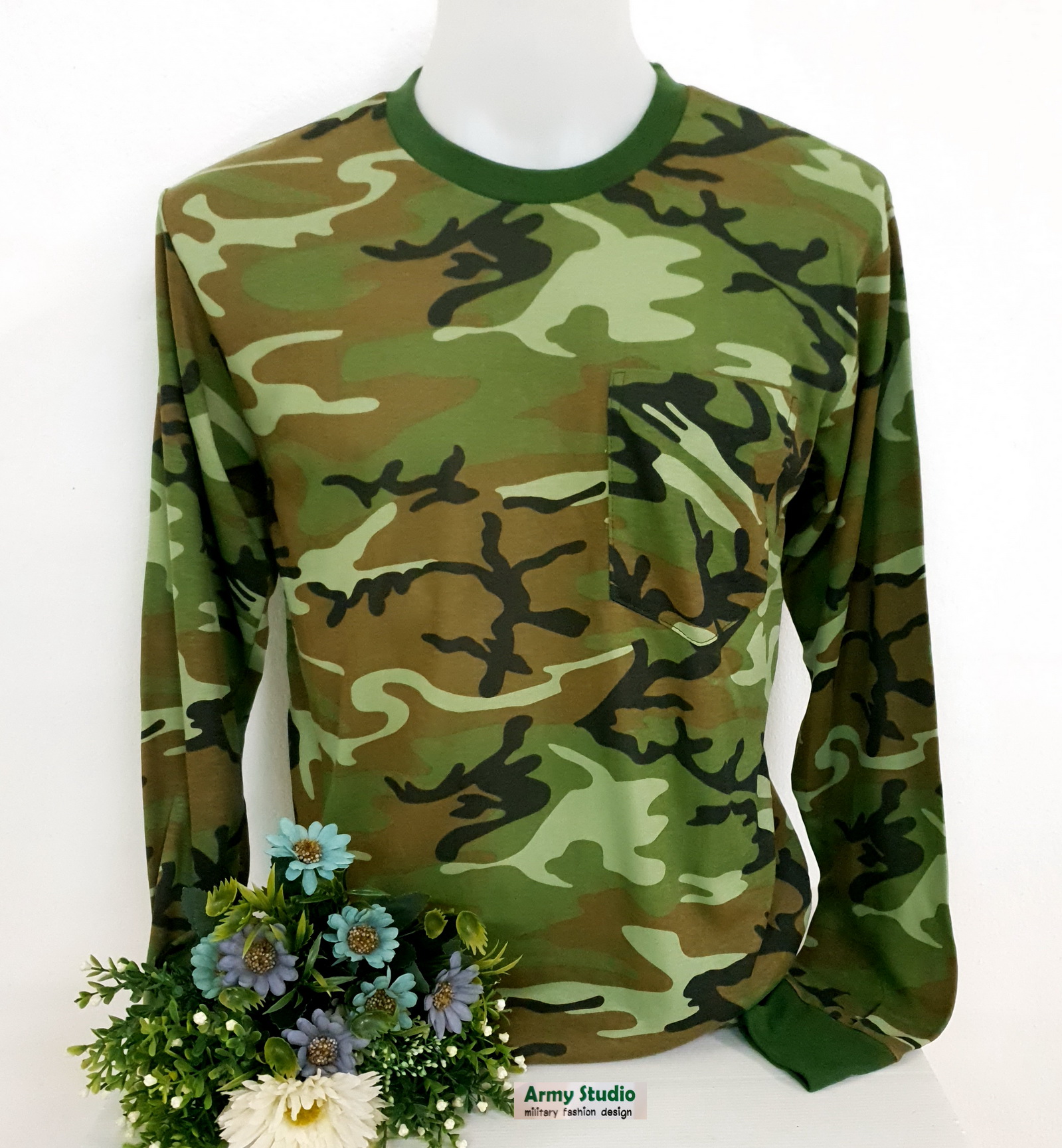 เสื้อยืดคอกลมแขนยาวลายพราง มีกระเป๋า ใส่แล้วไม่พรางตัวอย่างเี่ยว พรางหุ่นก้อได้ ใส่ได้ทั้งผู้ชายผู้หญิง งานไทยคุณภาพพร้อมส่ง