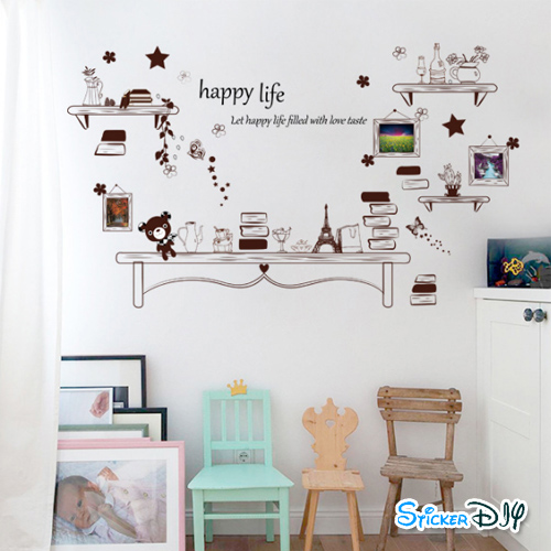 Transparent Wall sticker สติ๊กเกอร์ติดผนัง Happy Life (กว้าง135cm.xสูง80cm.)
