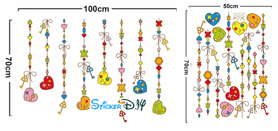 Transparent wall sticker สติ๊กเกอร์ติดผนัง โมบายกุญแจหัวใจ (กว้าง100cm.xสูง70cm.)