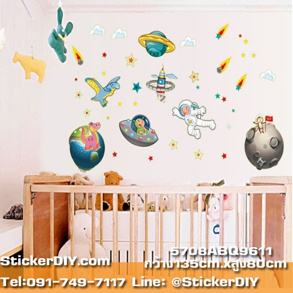 Transparent Luminescent Wall Sticker สติ๊กเกอร์ติดผนังเรืองแสง Planet (กว้าง135cm.xสูง80cm.)