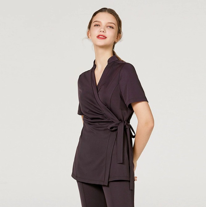 ชุดคลินิกความงาม ชุดนวดสปา ชุดพนักงานต้อนรับ ชุดพนักงานซาวน่า สีดำ สีเทา สีม่วง