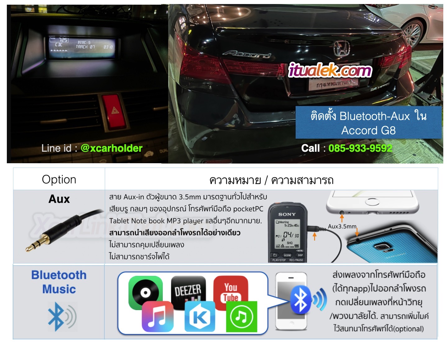 Bluetooth+aux วิทยุติดรถ Accord G8