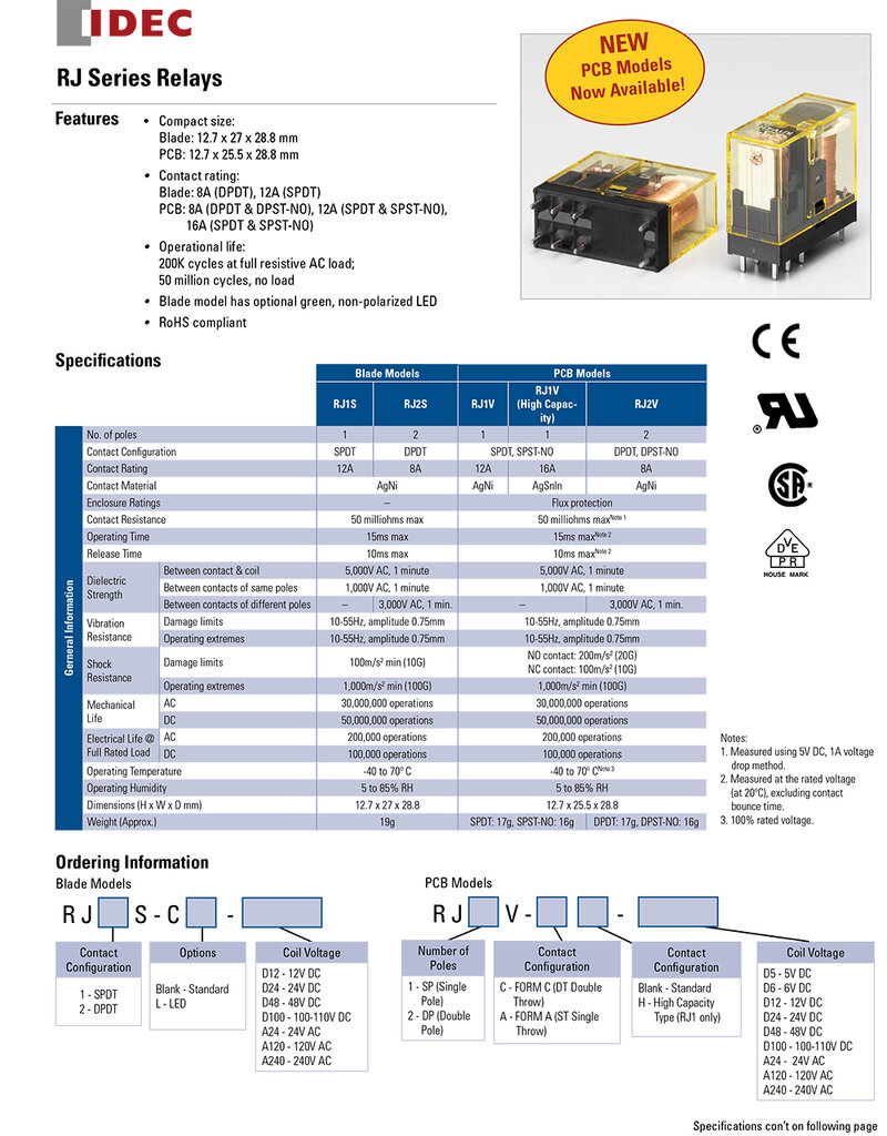 Slim Power Relay IDEC RJ2S-CL-D24 รีเลย์ชนิดบาง 24VDC 8A 2คอนแทค 8ขา มีไฟแสดงสถานะ LED