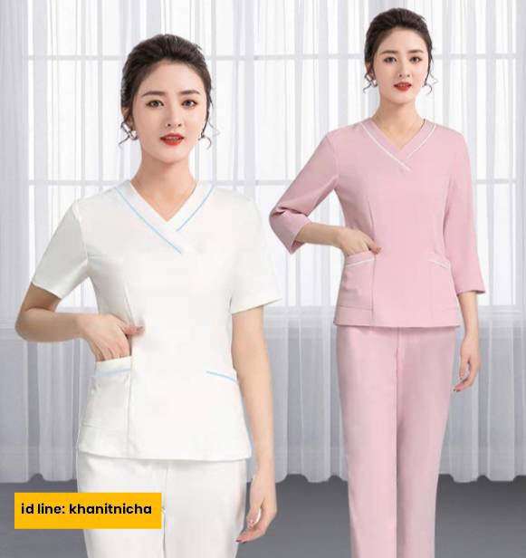 ชุดคลินิกความงาม ชุดนวดสปา ชุดต้อนรับ สีขาว สีฟ้า สีชมพู สีกรมท่า