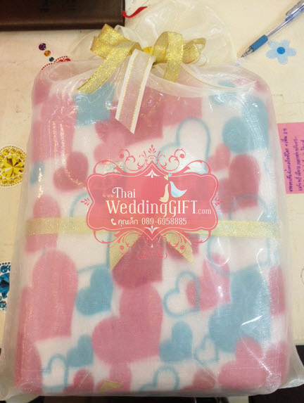 ของรับไหว้ ผ้าห่มสำลี ลายหัวใจ
