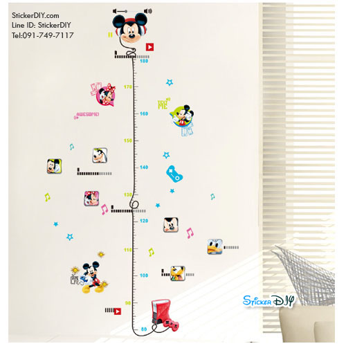Wall Sticker สติ๊กเกอร์ติดผนัง วัดส่วนสูง MICKEY สไตล์D (กว้าง72cm.xสูง121cm.)