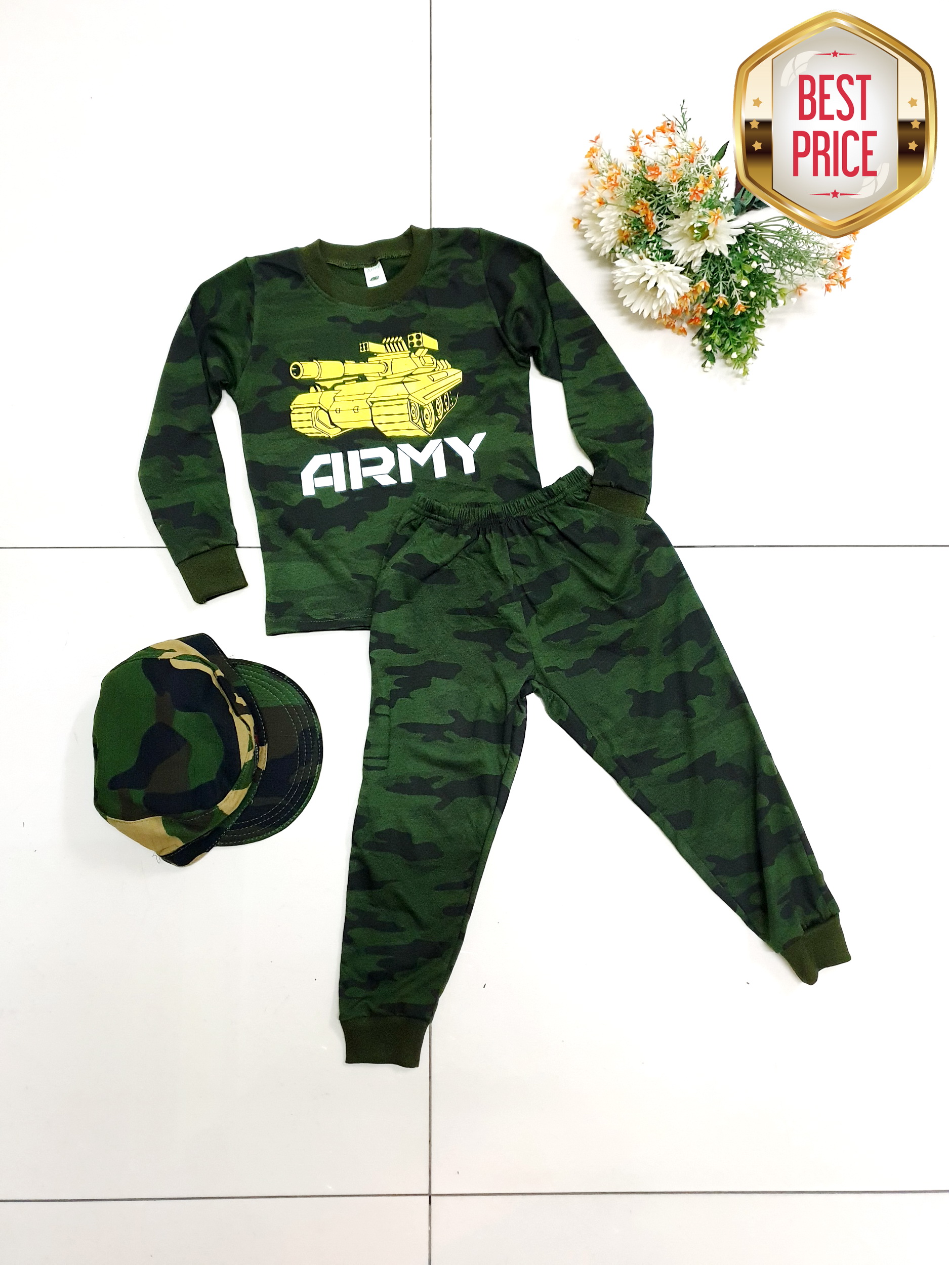 ชุดทหารเด็กผ้ายืดลายพราง แขนยาว ขายาว 2 ชิ้น มีหลายไซร์ ใส่ได้ทั้งูกชาย ลูกสาวค่ะ