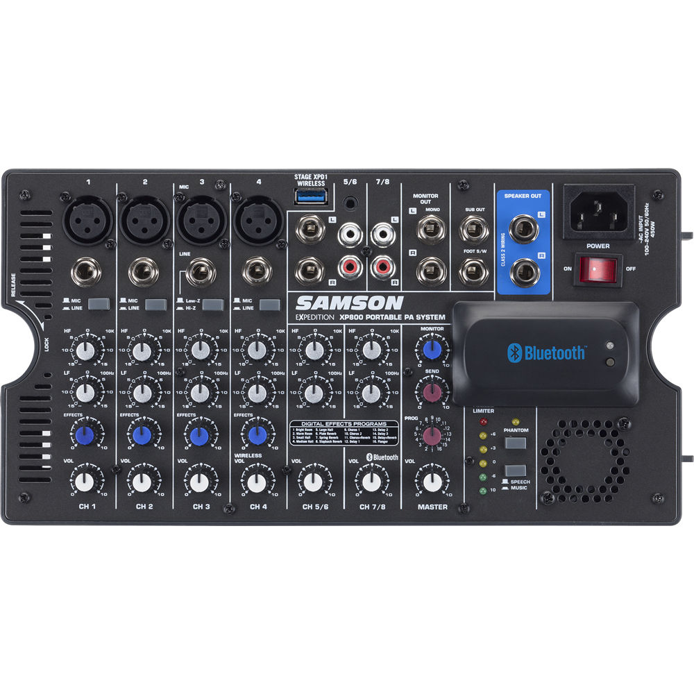 Samson Expedition XP800 *ของแท้รับประกัน 1ปี* ชุด PA เคลื่อนที่ 800W, Bluetooth/USB, EQ, FX,มิกเซอร์ 8Ch./ลำโพงคู่/สายสัญญาณ