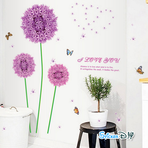 Transparent wall sticker สติ๊กเกอร์ติดผนัง Dandelion สีม่วง (กว้าง160cm.xสูง145cm.)