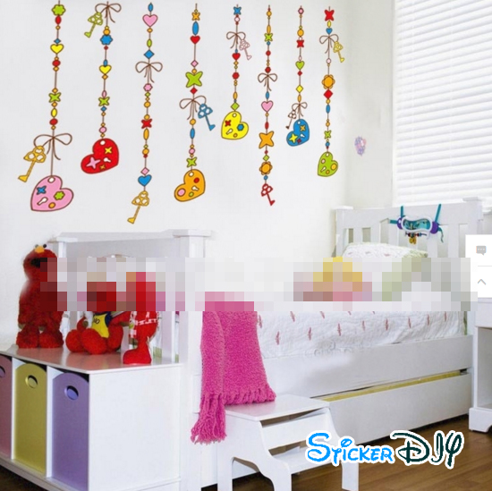 Transparent wall sticker สติ๊กเกอร์ติดผนัง โมบายกุญแจหัวใจ (กว้าง100cm.xสูง70cm.)