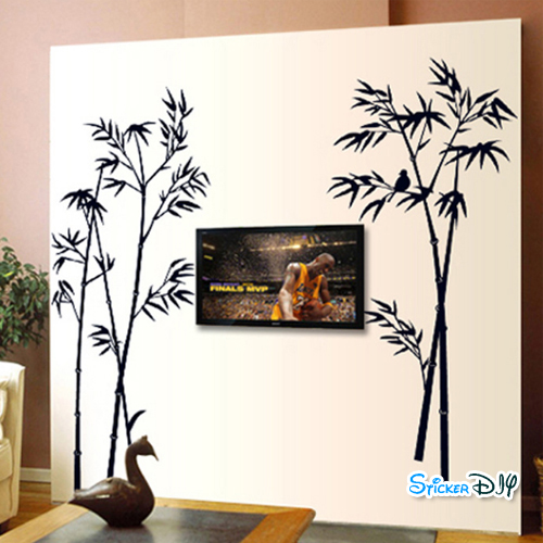 Transparent Wall sticker สติ๊กเกอร์ติดผนัง นกกอไผ่ สีดำ (กว้าง120cm.xสู110cm.)