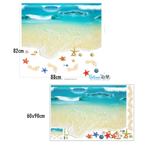 Wall sticker สติ๊กเกอร์ติดผนังสามมิติ 3D BEACH สไตล์ C (กว้าง88cm.xสูง82cm)