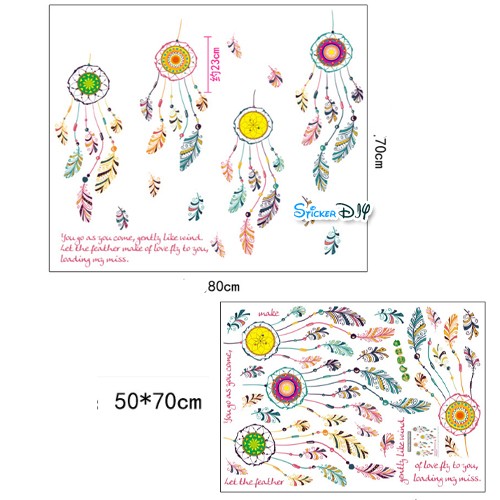 Transparent wall sticker สติ๊กเกอร์ติดผนัง Dreamcatcher ตาข่ายดักฝัน SK7021 (กว้าง80cm.xสูง70cm.)