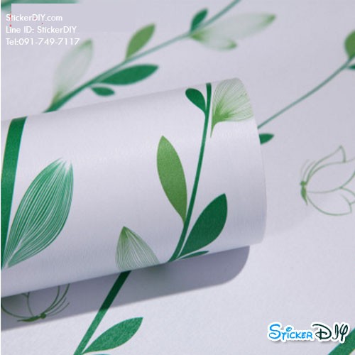 (กว้าง45cm.xยาว10m.)Wallpaper sticker วอลเปเปอร์แบบกาวในตัว ไม้เลื้อยสีเขียว