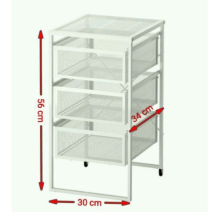 IKEA LENNART ตู้ลิ้นชัก/ตู้เก็บกระดาษ ตะแกรงเหล็กสีขาว 3 ชั้น มีล้อ