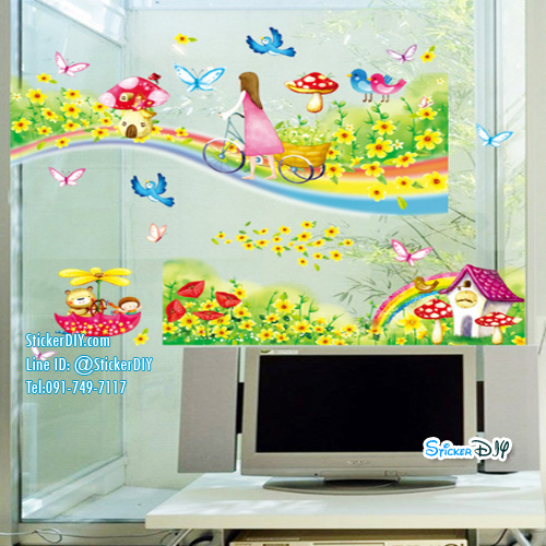 Transparent Wall sticker สติ๊กเกอร์ติดผนัง สาวน้อยดินแดนมหัศจรรย์ (กว้าง80cm.xสูง60cm.)