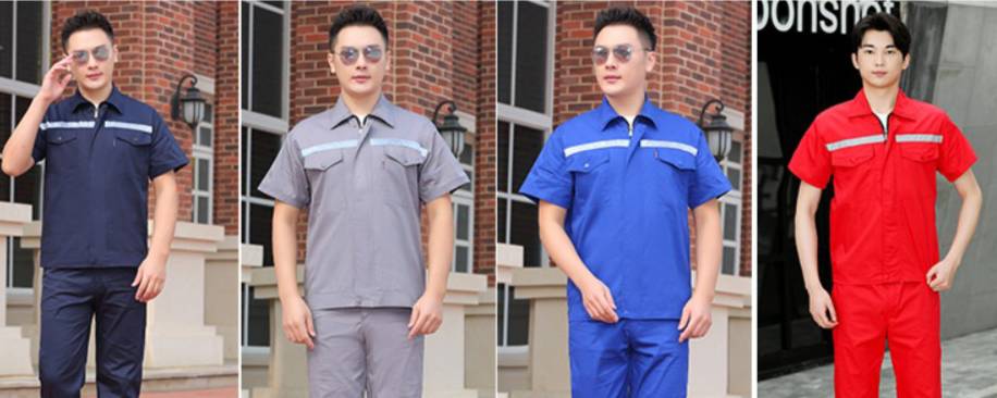 ชุดช่าง ยูนิฟอร์มช่าง ชุดช่างกลโรงงาน ช่างไฟฟ้า สีกรม สีฟ้า สีแดง สีเทา สีส้ม