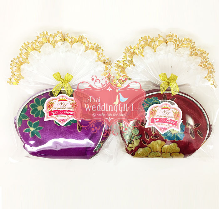 กระเป๋าใส่สตางค์ใบใหญ่ คละสี คละลาย แพ็คถุงแก้วใสจับจีบ ผูกโบว์