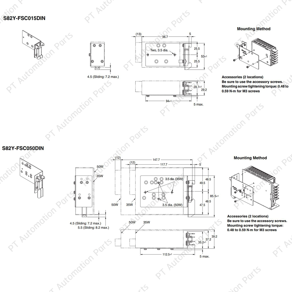 ขายึดราง สวิตชิ่งเพาเวอร์ซัพพลาย OMRON S82Y-FSC015DIN S82Y-FSC050DIN S82Y-FSC150DIN S82Y-FSC350DIN DIN Rail Mounting Bracket for Power Supply S8FS-C Series / S8JC-Z Series / S8JC-ZS Series