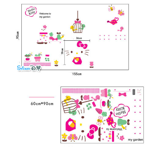 Transparent Wall sticker สติ๊กเกอร์ติดผนัง Kitty welcome to my garden (กว้าง155cm.xสูง95cm.)