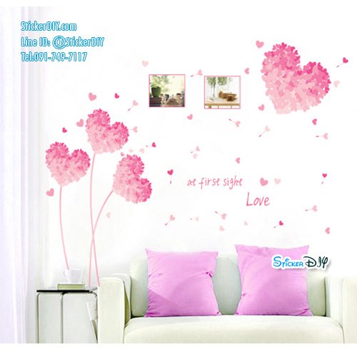 Transparent wall sticker สติ๊กเกอร์ติดผนังกรอบรูป ดอกไม้หัวใจ XL7026 (กว้าง110cm.xสูง120cm.)