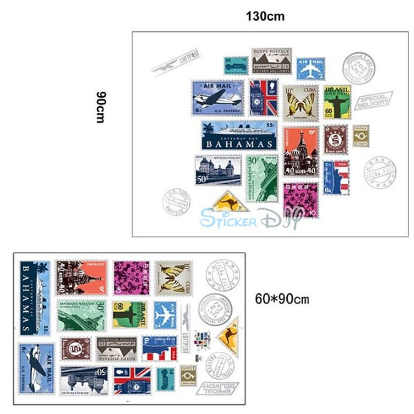 Transparent wall sticker สติ๊กเกอร์ติดผนัง Stamps สไตล์ A (กว้าง130cm.xสูง90cm.)