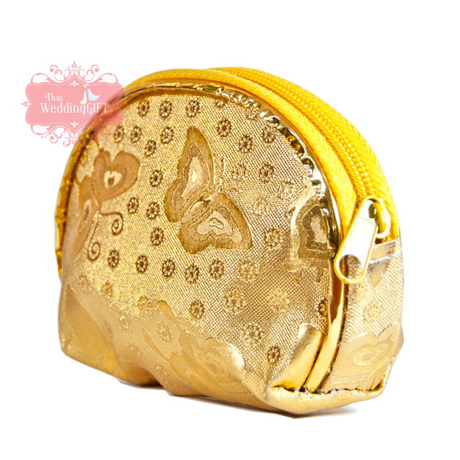 กระเป๋าใส่สตางค์สีเงินหรือสีทอง แพ็คถุงผ้า เลือกสีถุงผ้าได้ พร้อมป้ายชื่อ