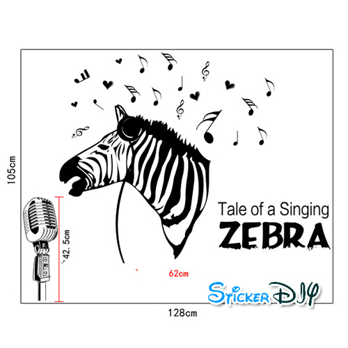 Transparent wall sticker สติ๊กเกอร์ติดผนัง Singing ZEBRA (กว้าง128cm.xสูง105cm.)
