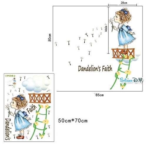 Transparent Wall sticker สติ๊กเกอร์ติดผนัง Dandelion's faith (กว้าง85cm.xสูง80cm.)