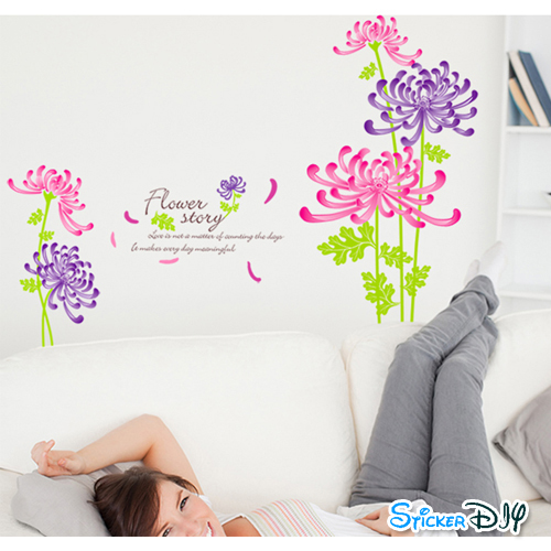 Transparent wall sticker สติ๊กเกอร์ติดผนัง Flower story (กว้าง110cm.xสูง82cm.)