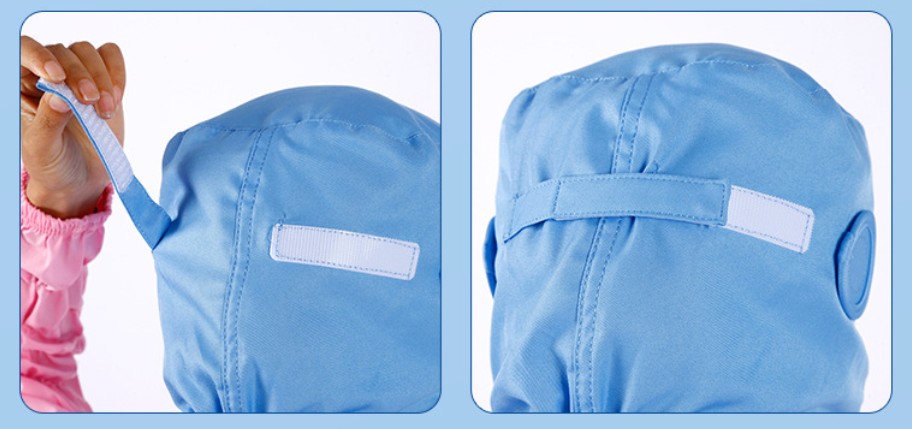 หมวกโรงงาน หมวกอนามัยป้องกันฝุ่น หมวกโรงงานคลุมไหล่ สีฟ้า สีขาว