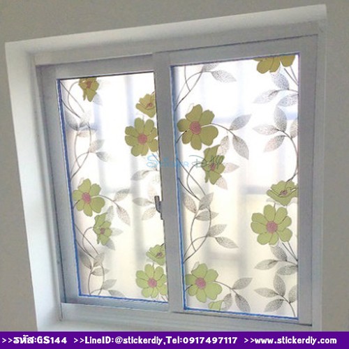สติ๊กเกอร์ฝ้าติดกระจก แบบมีกาวในตัว ดอกไม้เลื้อย สีเหลือง (หน้ากว้าง 90cm) เหลือเมตรละ 89 บาท