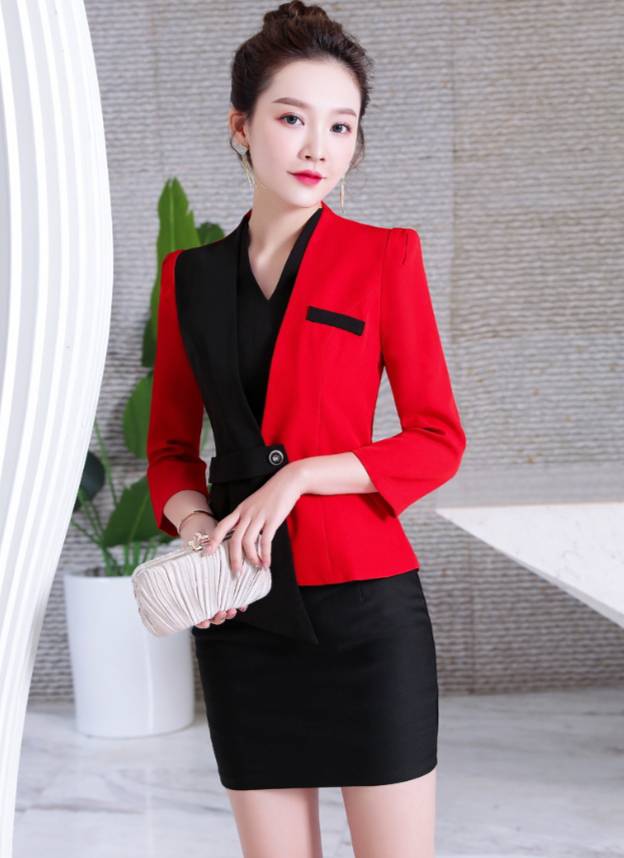 ชุดคลินิกความงาม ชุดพนักงานต้อนรับโรงแรม ชุดกระโปรงสูท