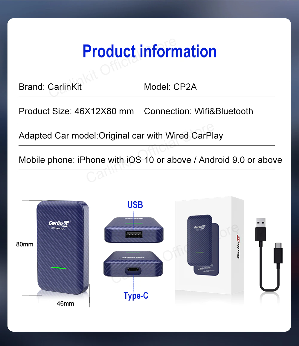ของแท้ ส่งจาก กทม ประกันไทย Carlinkit 4.0-Wireless Apple CarPlay and Android auto Dongle for Factory Wired CarPlay