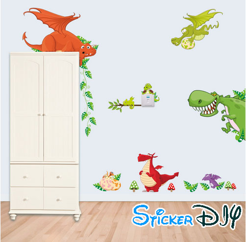 Transparent wall sticker สติ๊กเกอร์ติดผนัง Dinosaur สไตล์ A (กว้าง55cm.xสูง40cm.)